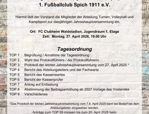 Einladung zur Jahreshauptversammlung der Abteilung Turnen, Volleyball und Kampfsport
